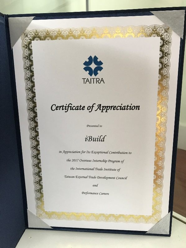 TAITRA Certificate of Appreciation Presented to iBuild